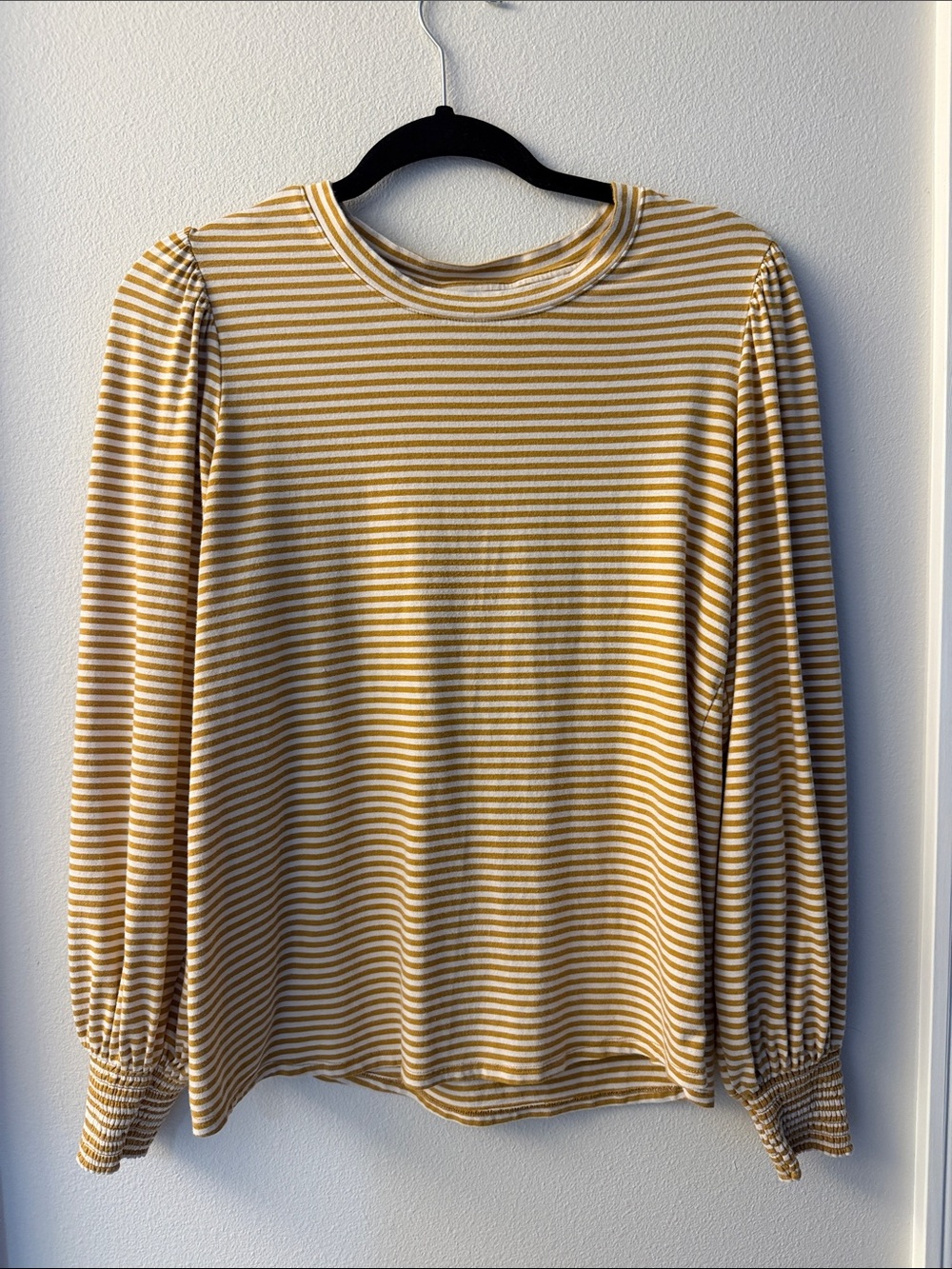 Lauren Conrad Striped Mustard & White Long Sleeve Top (M)